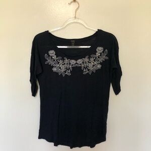 J. Crew Floral Appliqué T-Shirt Navy Blue XS